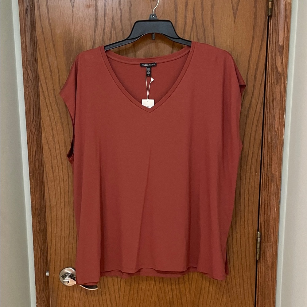 EILEEN FISHER NWT Women’s Size 3X Rust V-Neck short sleeve top